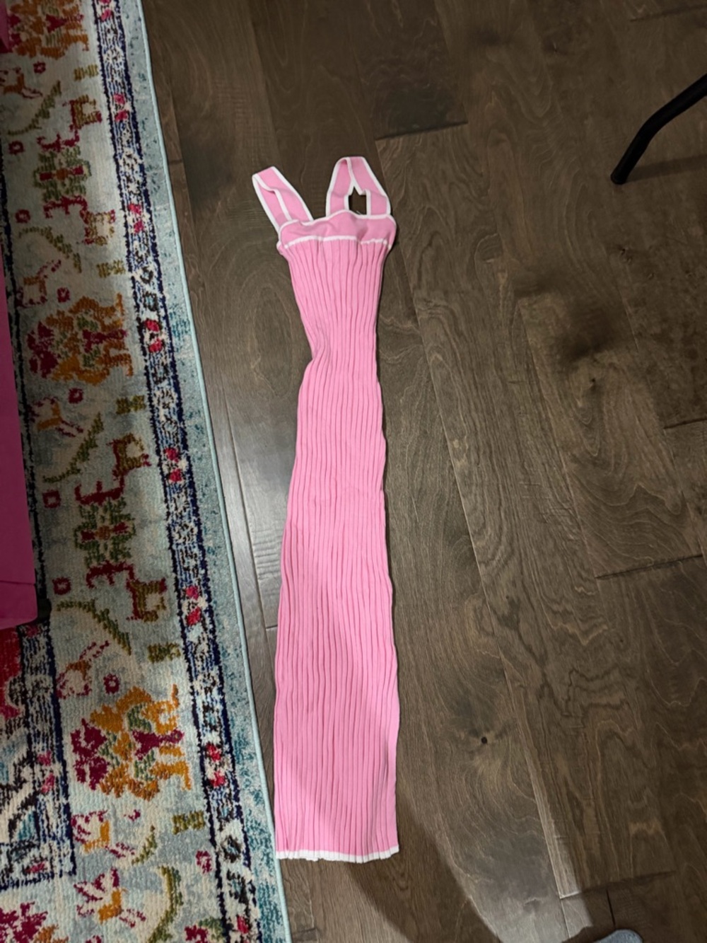 Sleeveless Pink Ribbed Midi Dress with Side Slit - Picture 3 of 3